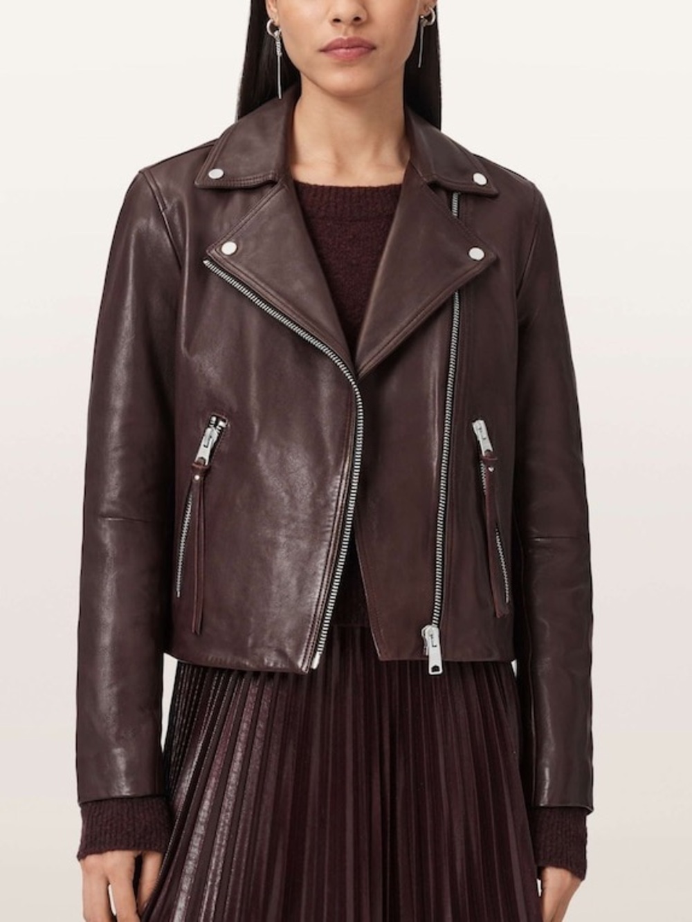 All Saints Dalby Oxblood Red 100% Leather Moto Biker Fall Jacket Size 10